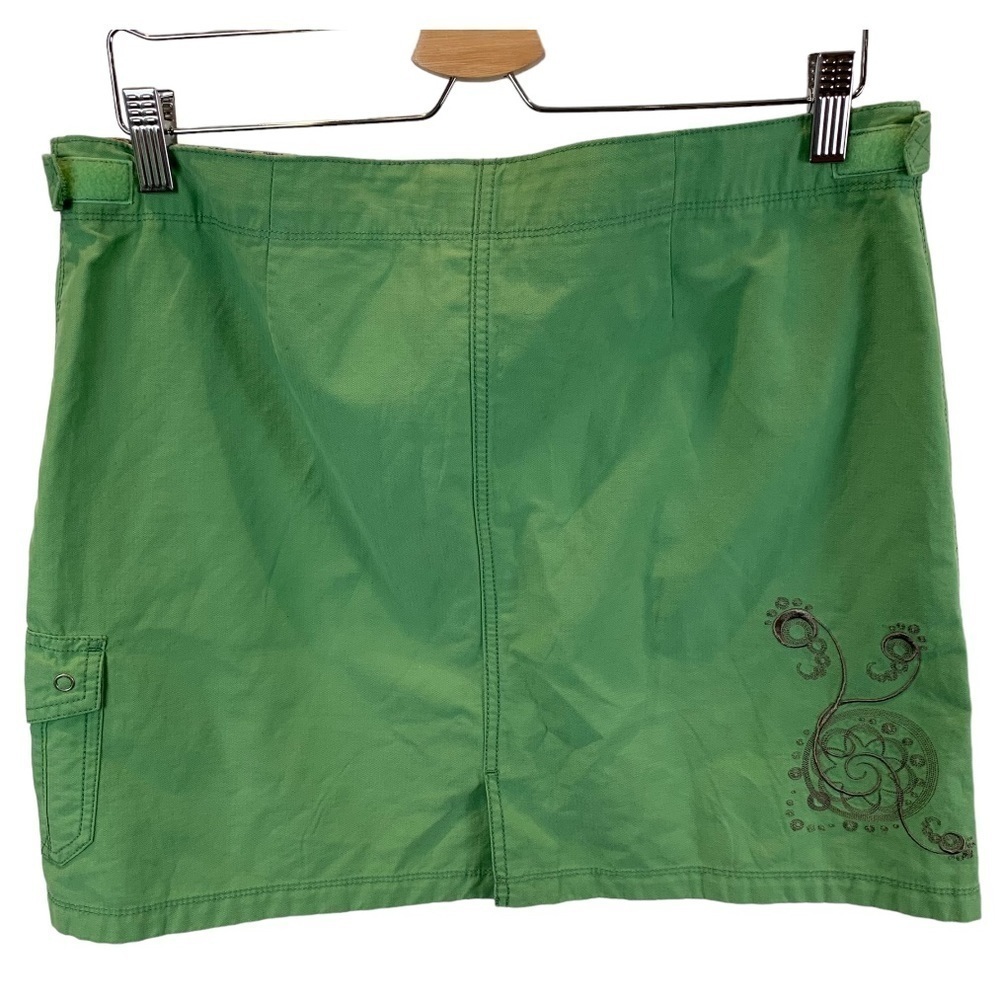 Horny Toad sz 12 Brat Lime Green Embroidered Y2K Vintage Cargo Mini Skirt